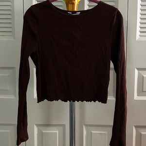 Large Miss Selfridge Brown Cropped Long Sleeve T-shirt